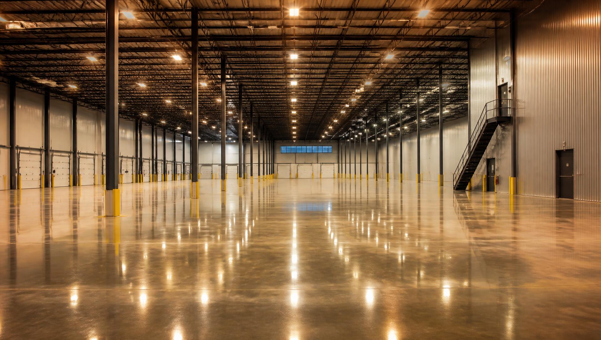 Polished concrete floor in a large industrial facility