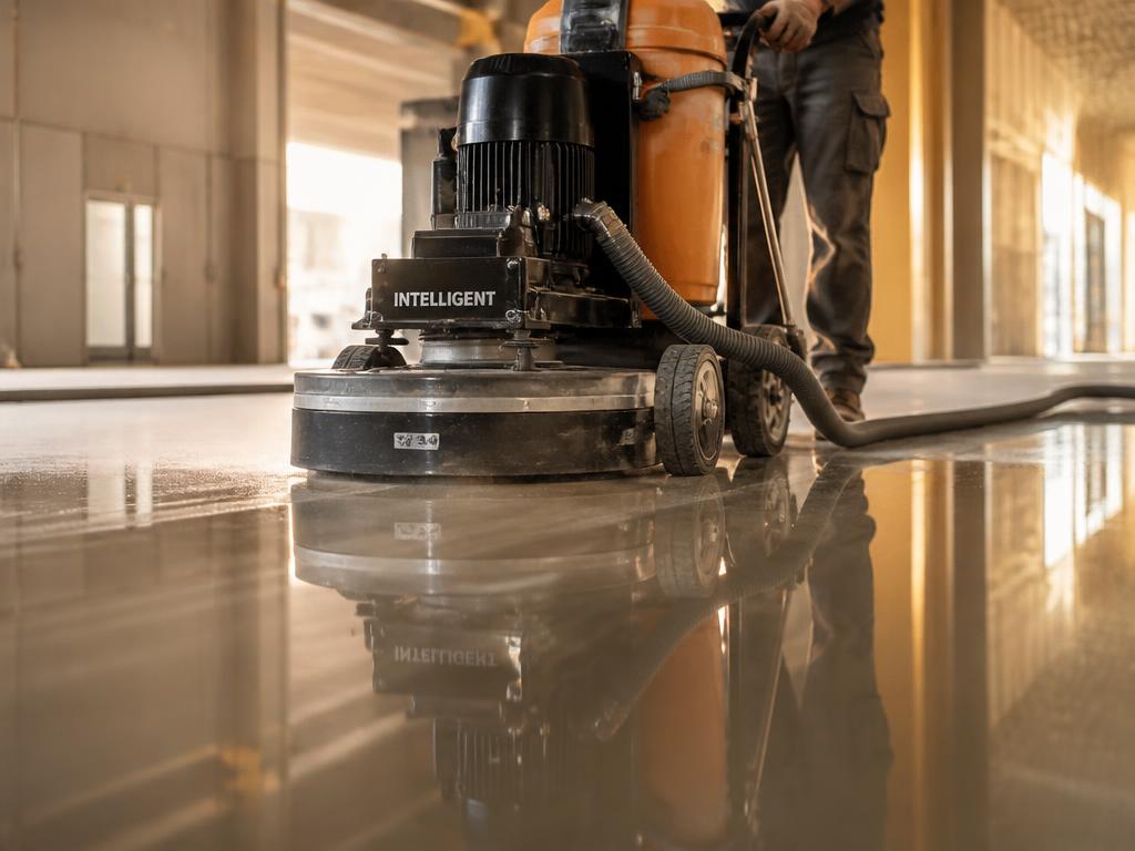Polished concrete floor in a large commercial interior