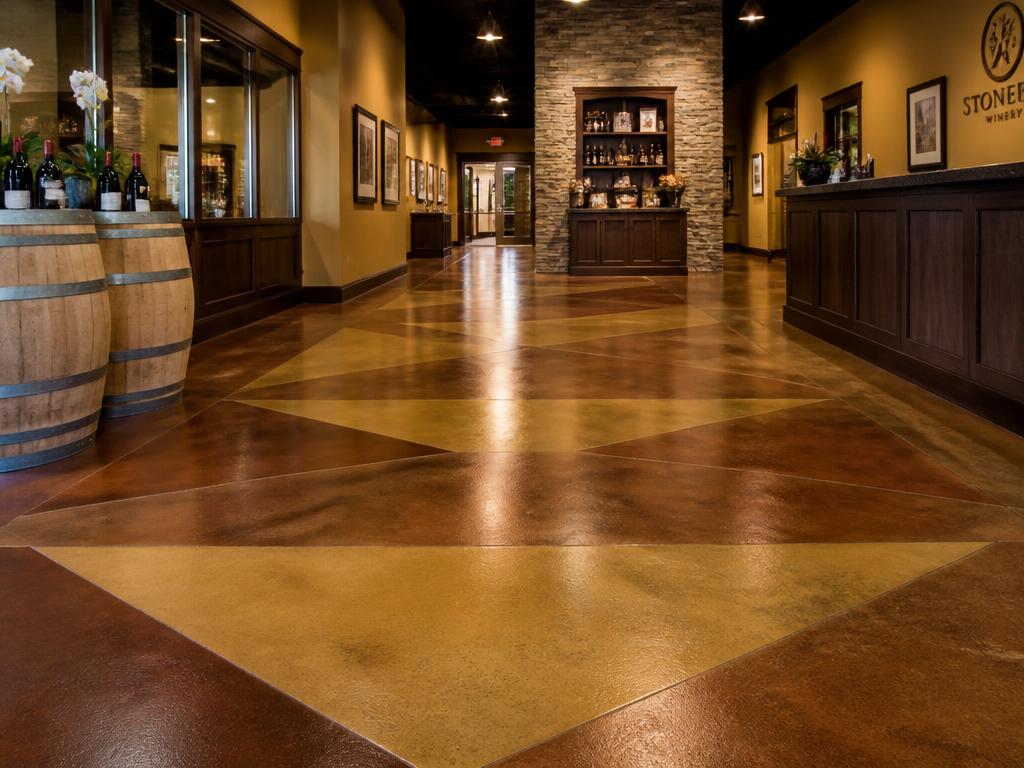 Stained concrete floor with rich color variation